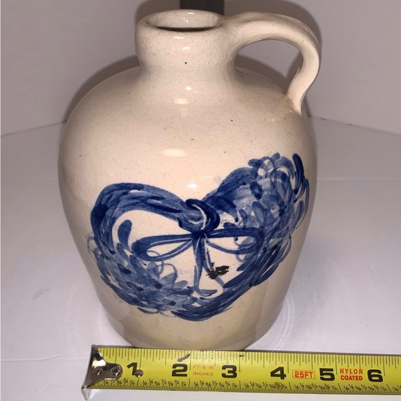 Casey Pottery Hand Turned Marshall, Texas Pitcher Blue Heart Shaped Design - Picture 7 of 8